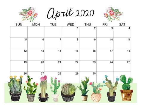 Printable April 2020 Cute Calendar Calendar Design Free Printable