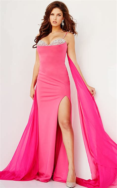 Jovani Dress 08229 Hot Pink Beaded Prom Dress