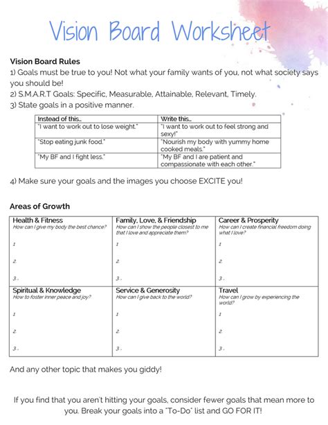 Vision Board Planner Worksheet