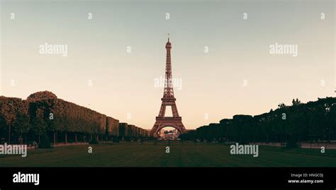 Eiffel Tower With Lawn Panorama View In Paris Stock Photo Alamy