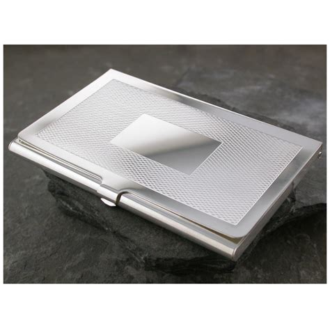 Business card holder case cover blue leather silver metal credit card magnetic 1. Engine Turned Sterling Silver Business Card Holder. Engrave
