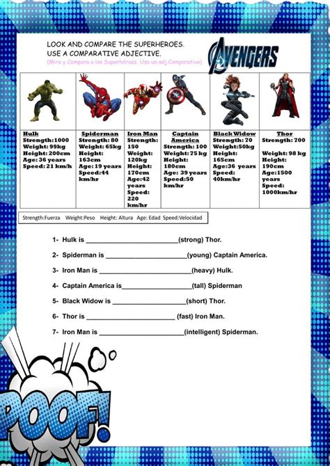 Comparing Superheroes Worksheet Comparative Adjectives Esl Teaching