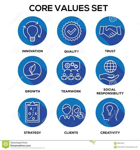 Core Values Mission Integrity Value Icon Set With Vision Hon Stock