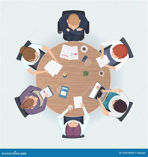 Round Table Top View Business People Sitting Meeting Corporate