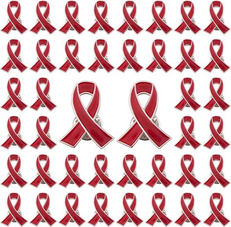 red ribbon pin 50 pcs heart disease awareness ribbons aids awareness lapel pins hope pins