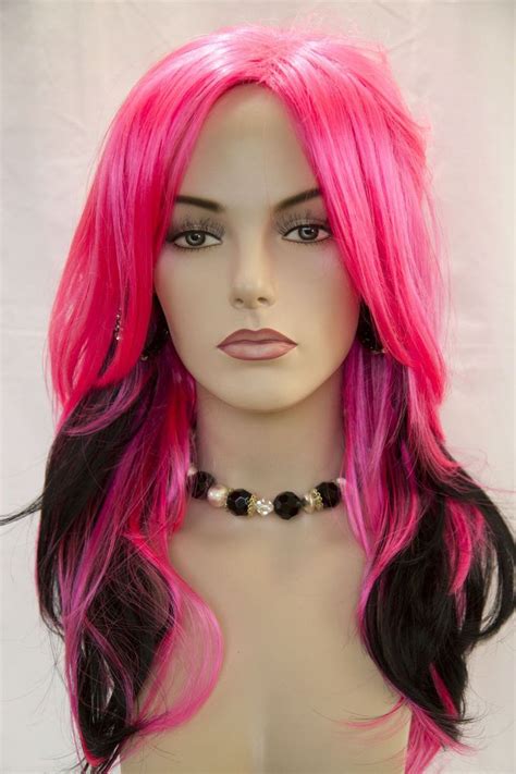 Details About Hot Pink Black Fun Color Long Straight Fun Color