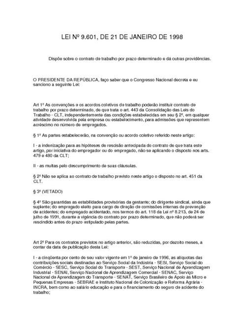 Lei 9601 Contrato Trabalho Prazo Determinado Sinsercon Rs