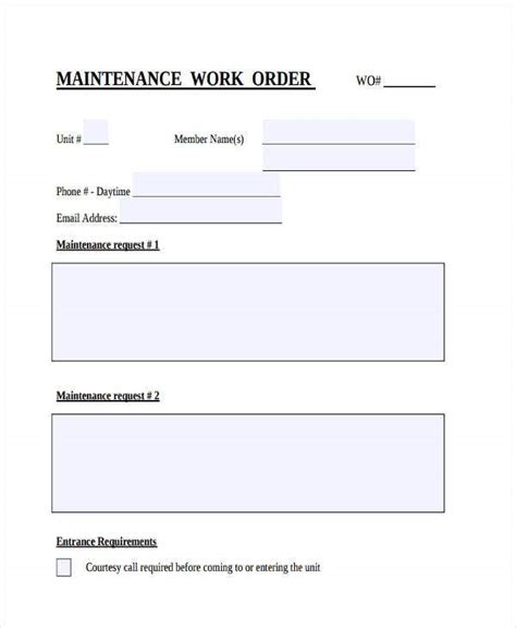 Work Order Formats Word Pdf Docs