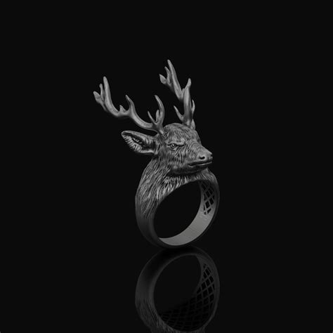 Silver Stag Head Ring One Of A Kind Antler Jewelry With Goth Style