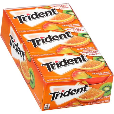Trident Bubble Gum Tropical Twist Sugar Free Pack Of 12 Chewing Gums