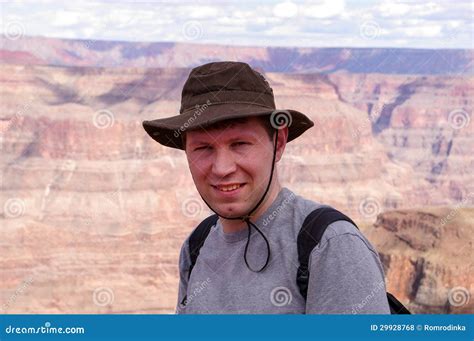 Young Happy Man With View Of Grand Canyon Usa Stock Photo Image Of