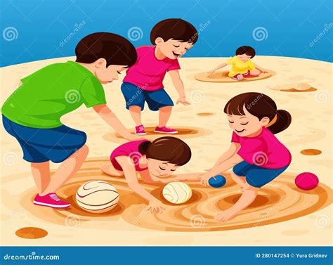 Vector Illustration Of Happy Children Playing In Playground Stock