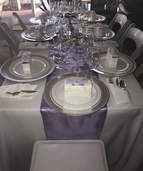 Lavender White And Silver Table Setting Lavender White And Silver