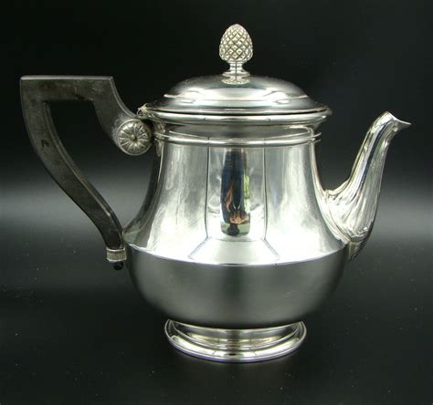 19th Century French Christofle Silver Plate Teapot Tea Pot With Ebony