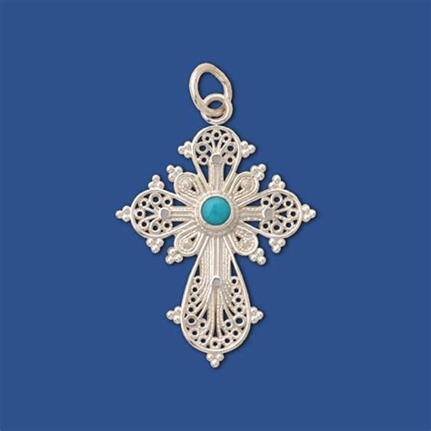 008142 Filigree Cross Sterling Silver With Turquoise Inset Ancient