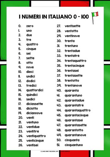 Italian Numbers 0 100 List Freebie 1 Teaching Resources