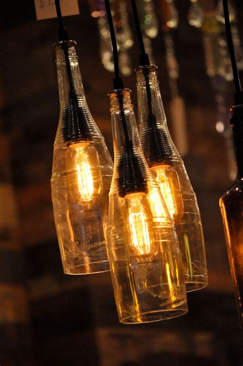 Recycled Wine Bottle Hanging Lamp With Edison Lightbulb Industrial