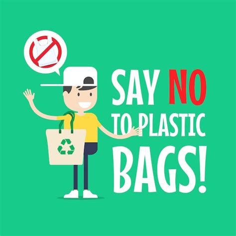 Premium Vector The Boy With Tote Bag Say No To Plastic Bags