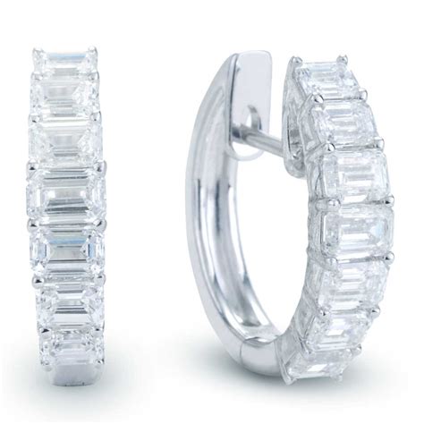 Emerald Cut Diamond Hoops In White Gold New York Jewelers Chicago