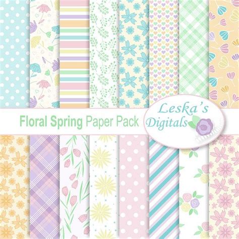 Floral Spring Paper Pack In Pastel Colors With Flowers And Stripes On