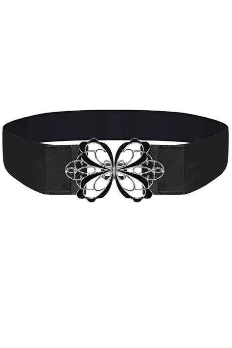 Black Stretch Waist Belt With Butterfly Clasp
