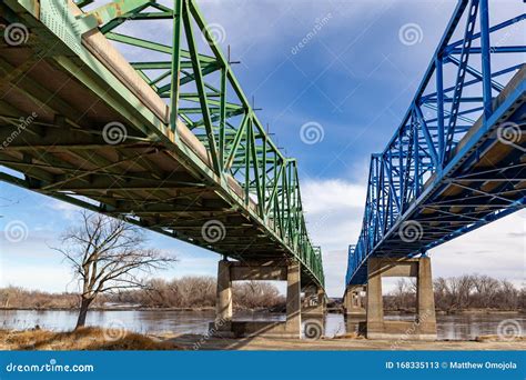 Mormon Bridge Across the Missouri River on Highway I680 at Omaha. Stock