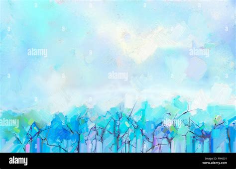 Abstract Oil Painting Landscape Colorful Blue Purple Sky Oil Painting