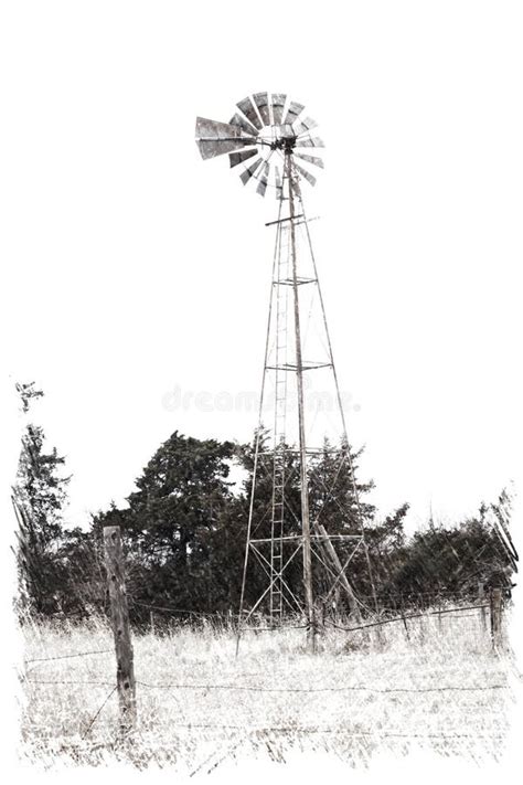 Black And White Photo Of Old Windmill In Field Stock Photo Image Of