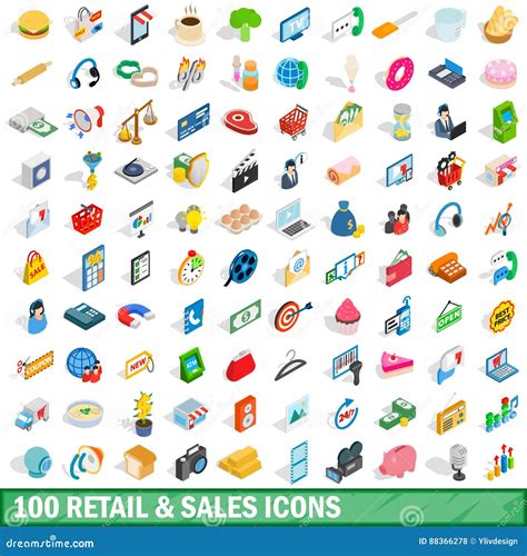 100 Retail Sales Icons Set Isometric 3d Style Stock Vector