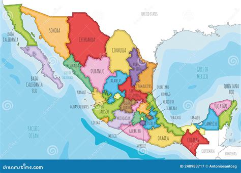 Vector Illustrated Map Of Mexico With Regions Or States And