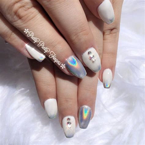 Gold nail polish gold nails white nails my nails manicure y pedicure nail art brushes nail patterns holographic nails nail decorations. White Unicorn Holographic Dust Accents | White unicorn ...