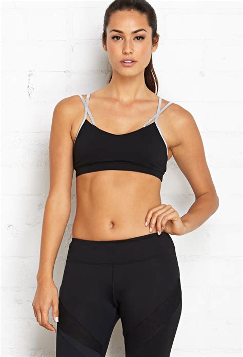 Lyst Forever 21 Low Impact Metallic Strap Sports Bra In Black