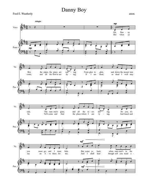 Piano sheet music of danny boy in level 1 (beginner) based on irish folk melody with finger numbers, tutorial, lyrics, and free complete audio this particular arrangement of danny boy is at a beginner's level (level 1). Danny Boy Sheet music for Piano, Voice | Download free in PDF or MIDI | Musescore.com