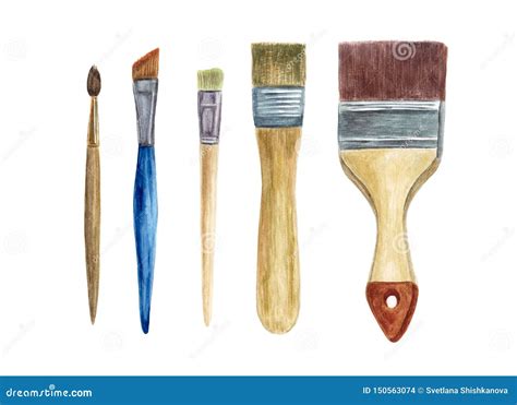 Set Of Paint Brushes Isolated On White Background Art Supplies Tools