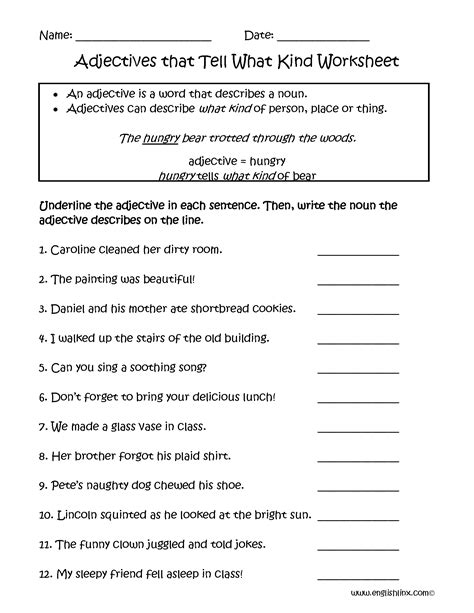 Noun Verb Adjective Worksheet With Answers