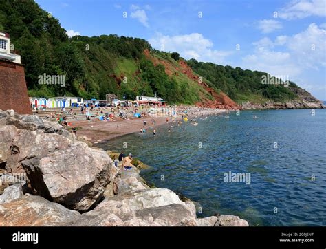 A Beach Scene At Oddicombe Bay In Devon Stock Photo Alamy