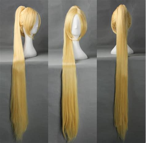 Suyushun2398 120cm Long Straight Golden Yellow Wig Ponytails Heroes