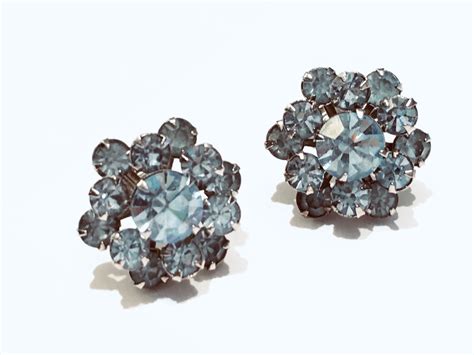 Blue Vintage Earrings S Vintage Jewelry Rhinestone Jewelry Pale