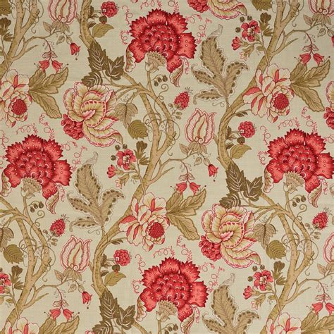 Rose Green And Red Floral Print Upholstery Fabric