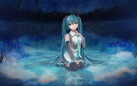 Wallpaper Vocaloid Hatsune Miku Blue Hair Fan Art Black Stockings