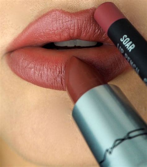 MAC Lipstick Satin In The Shade TWIG Paired With MAC Lipliner Pencil Shade SOAR Mac Lips Mac