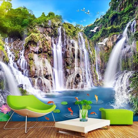 Custom Murasl 3d Bridge Landscape Waterfall Natural Scenery Photo Wall