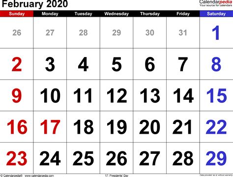 February 2020 Calendars For Word Excel And Pdf