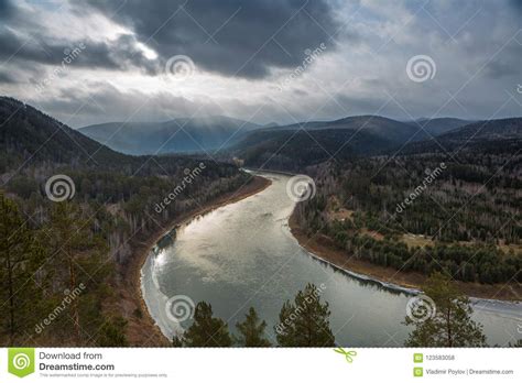 Autumn River Landscape Top View Mansky Loop Krasnoyarsk Russia
