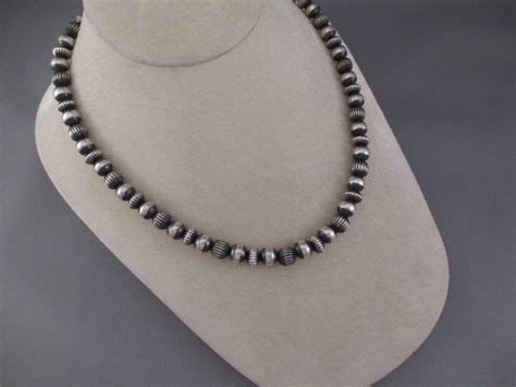 Oxidized Sterling Silver Navajo Necklace With Multi Shaped Beads 18