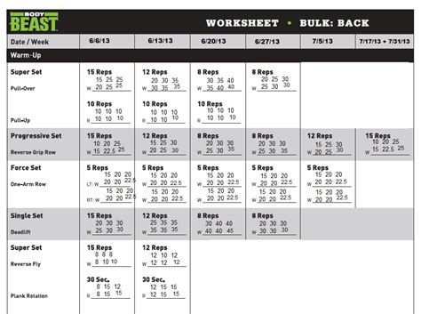 / printable pdf body beast workout sheets to track your body beast workouts. Body Beast Workout Sheets Bulk Back | EOUA Blog