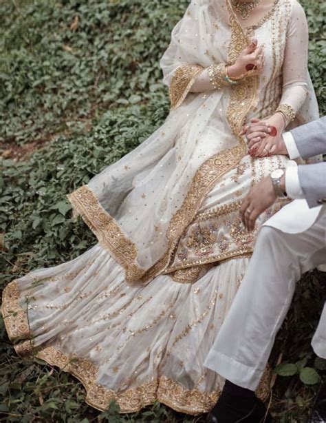 Nikkahnikah Gharara Outfit White N Gold Pakistani Bride Bridal Outfits Pakistani Bride