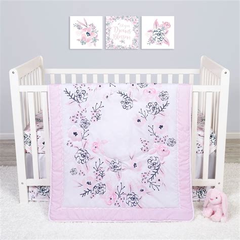 Flower Fantasy White 4 Pc Baby Bedding Set Floral Crib Bedding Baby