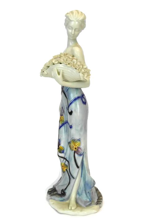 French Porcelain Lady Figurine With Frangipani Flower Basket Woman Art