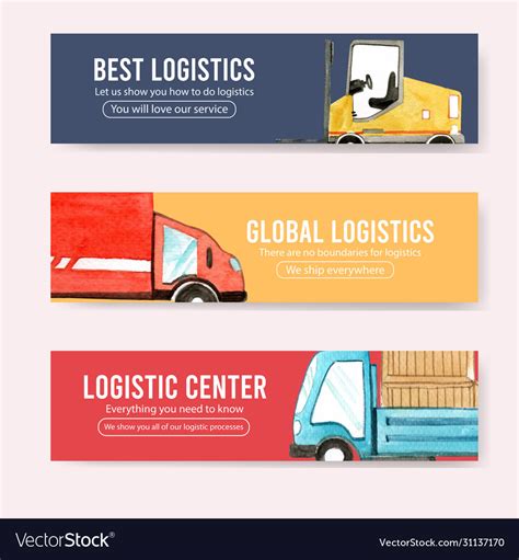 Logistics Banner Design With Car Box Watercolor Vector Image